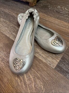 Brighton Metallic Silver Heart-Embellished Ballet Flats 7B